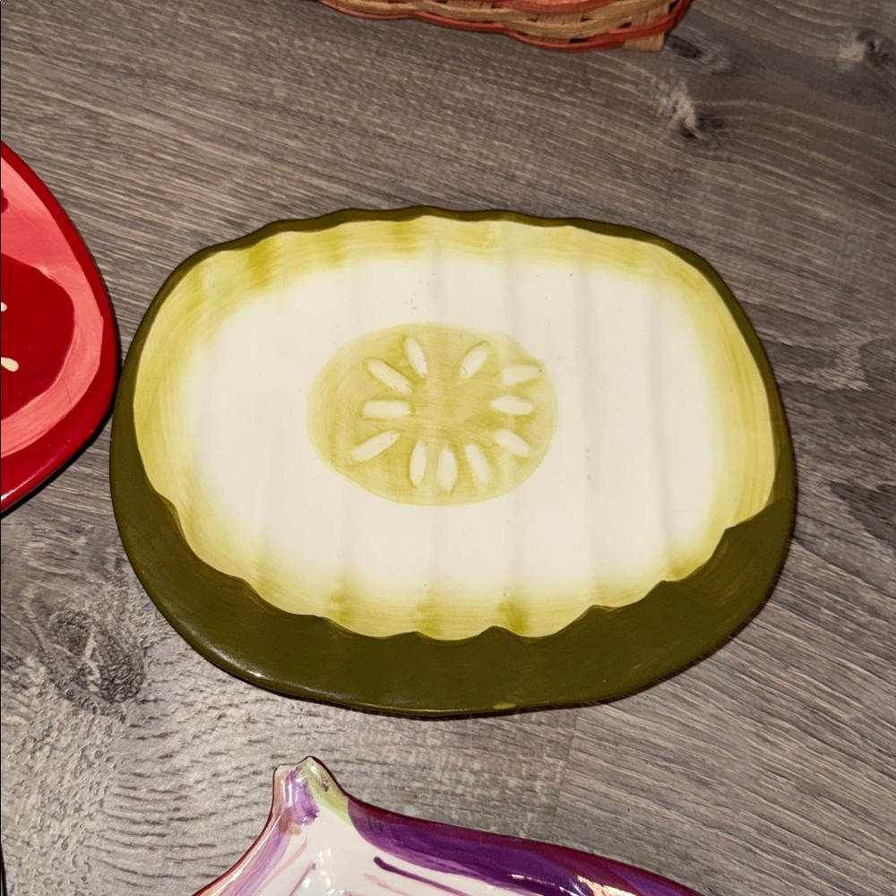 Veggies Plate Set Pickle Onion Lettuce Tomato Porcelain Boston Decor 7” Dia - Picture 5 of 16